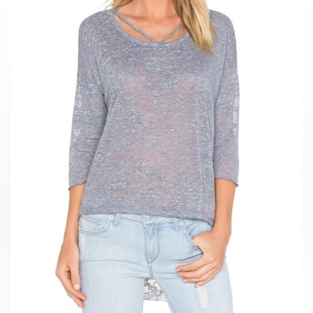 Revolve LNA Cape Strap Tee Top Burnout 3/4 Length Sleeve White Burnout Size XS